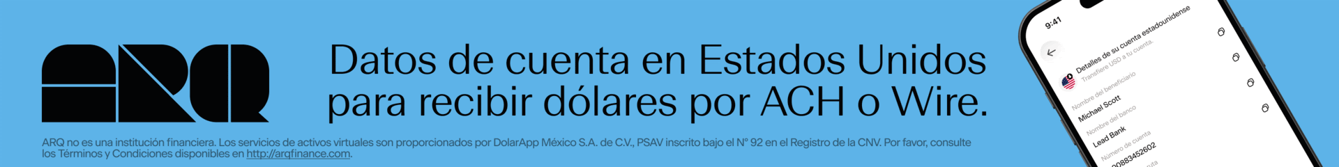 ARQ — Datos de cuenta en Estados Unidos